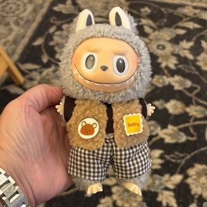 Cute Plush Lafufu Monster Doll in Gray with Brown Outfit